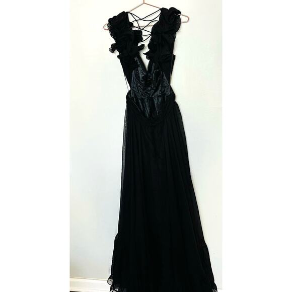 MAC DUGGAL Ieena Black Chiffon Lace Up Back Cut Out Middle Gown Dress Size 6 - Picture 5 of 16